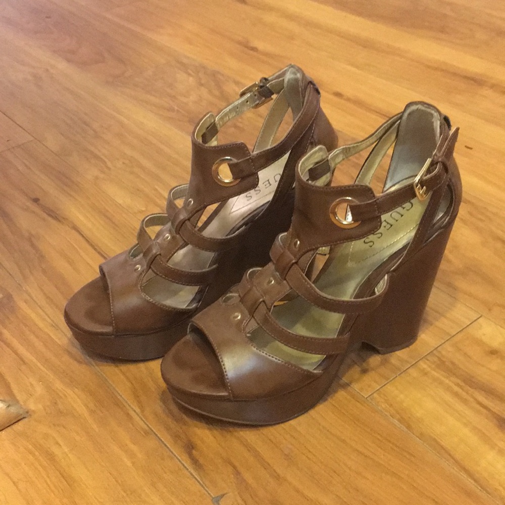GUESS brown wedge heel shoes, size 6.5